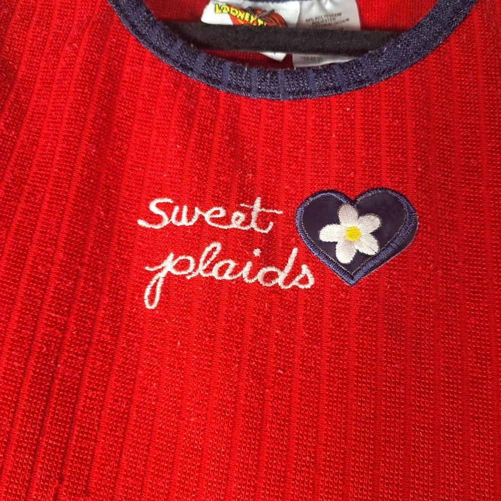 VTG‎ Looney Tunes Tweety Bird Red Ribbed Ringer Shirt Size 4 90s Cartoon Retro